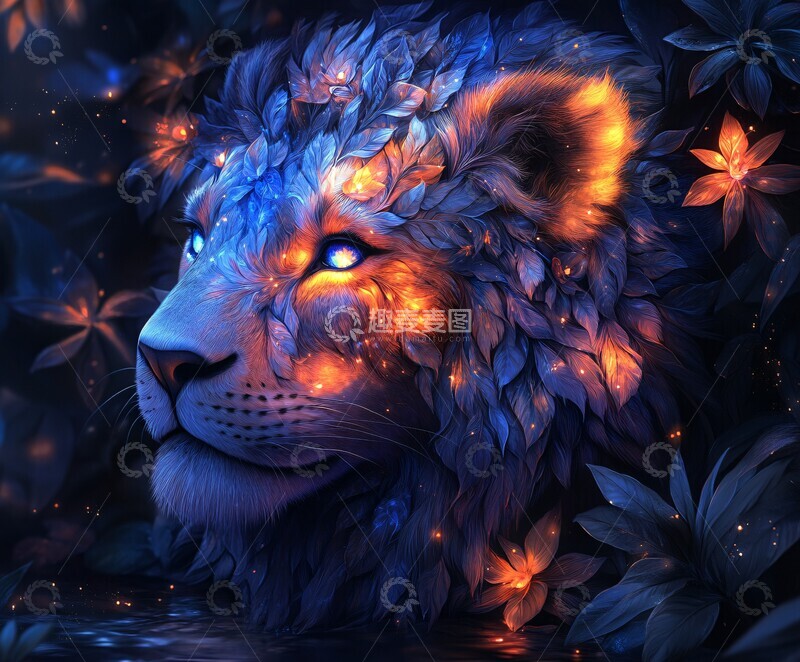 高清大图下载【趣麦麦图】狮子座与植物装饰