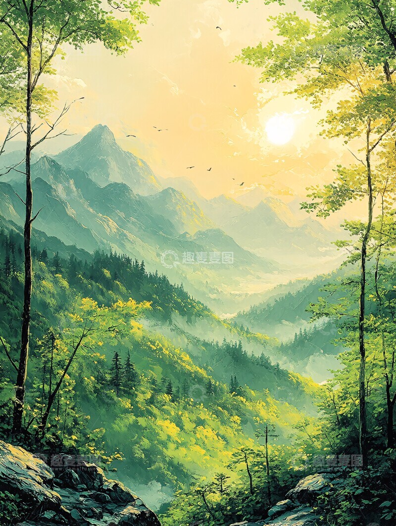 高清大图下载【趣麦麦图】夏日绿林墨画