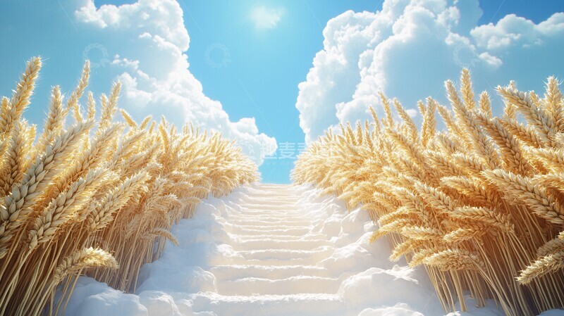 高清大图下载【趣麦麦图】金色麦穗楼梯1