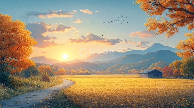 高清大图下载【趣麦麦图】秋日稻田果园2
