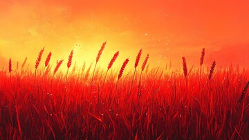 小麦田与红色背景