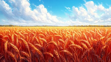 小麦田与红色背景1