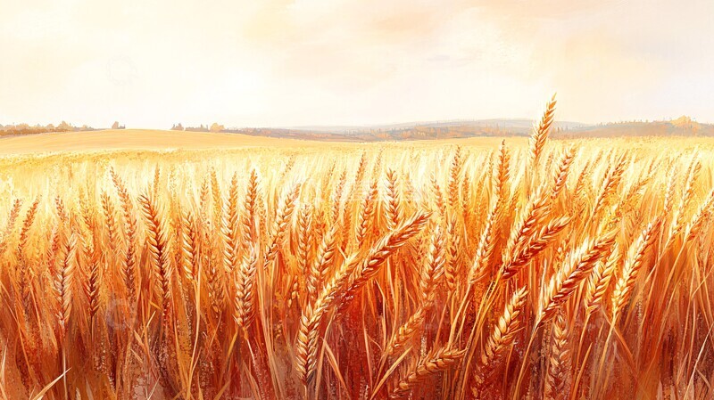 高清大图下载【趣麦麦图】小麦田与红色背景2