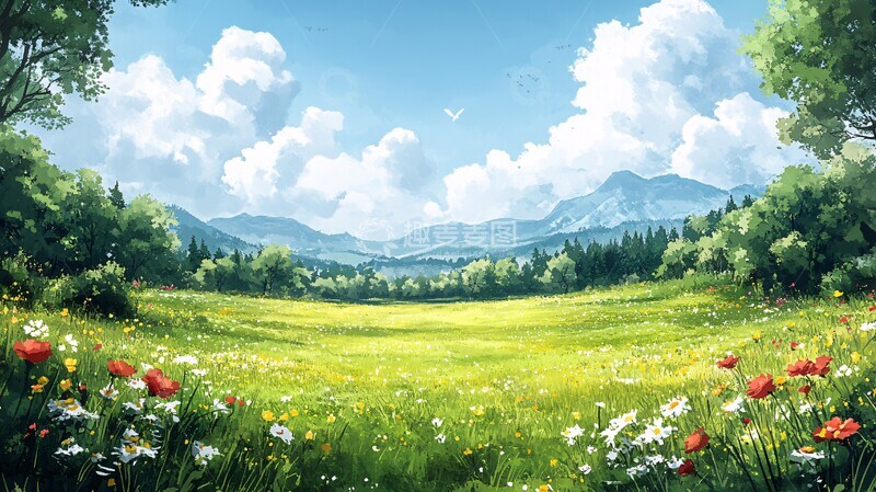 高清大图下载【趣麦麦图】大草原绿地草原绿地水彩3