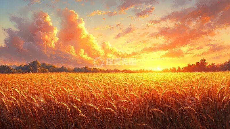 高清大图下载【趣麦麦图】金色麦田夕阳20