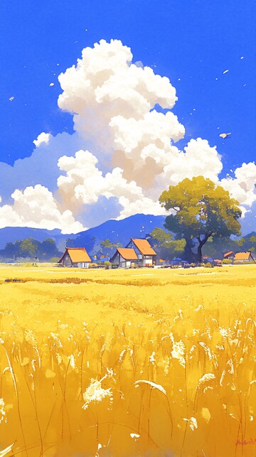金色麦田与村庄