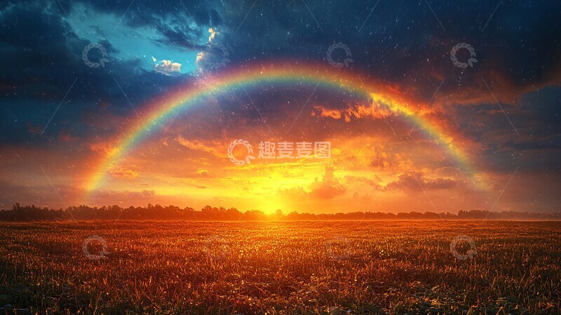 高清大图下载【趣麦麦图】-彩虹与雨中田野3
