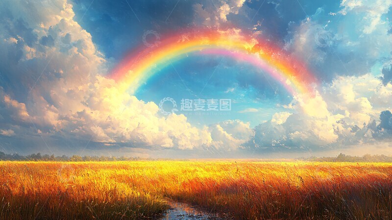 高清大图下载【趣麦麦图】彩虹与雨中田野1