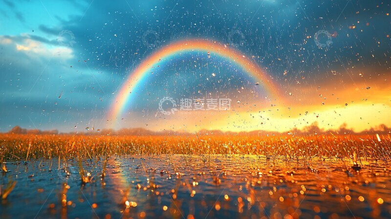 高清大图下载【趣麦麦图】彩虹与雨中田野