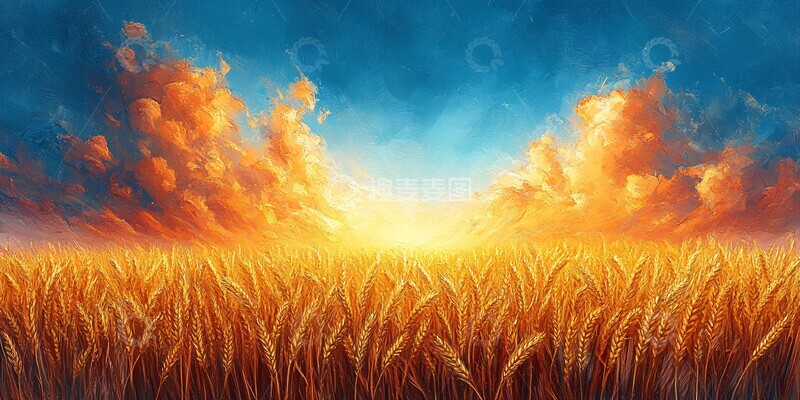 高清大图下载【趣麦麦图】秋日麦浪天空