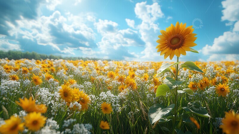 高清大图下载【趣麦麦图】麦田花海蓝天1