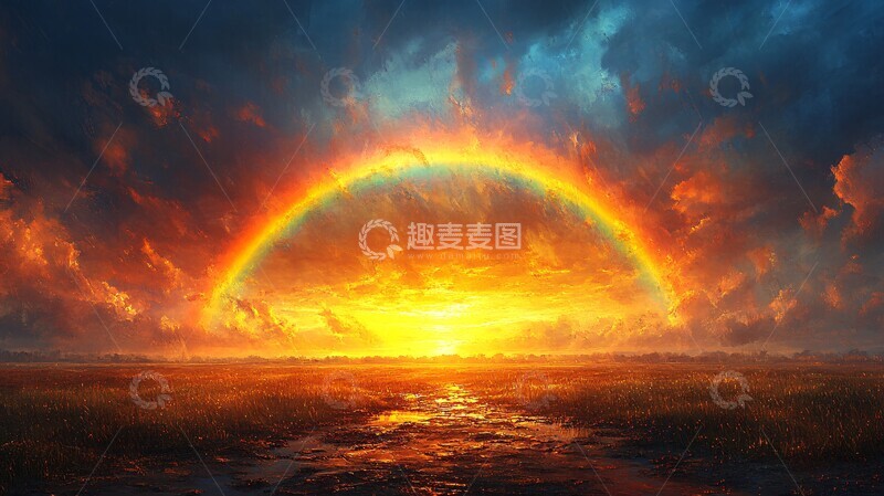 高清大图下载【趣麦麦图】彩虹与雨中田野2