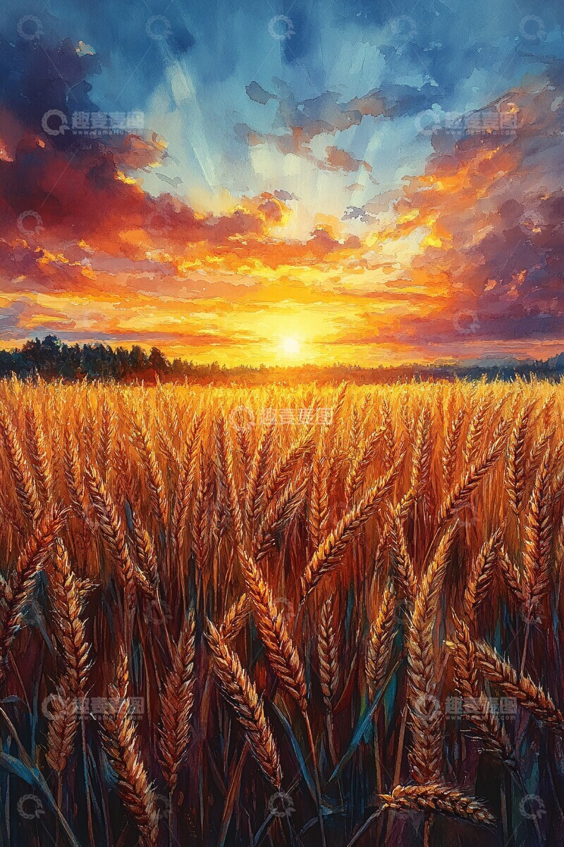高清大图下载【趣麦麦图】小麦田水彩画2