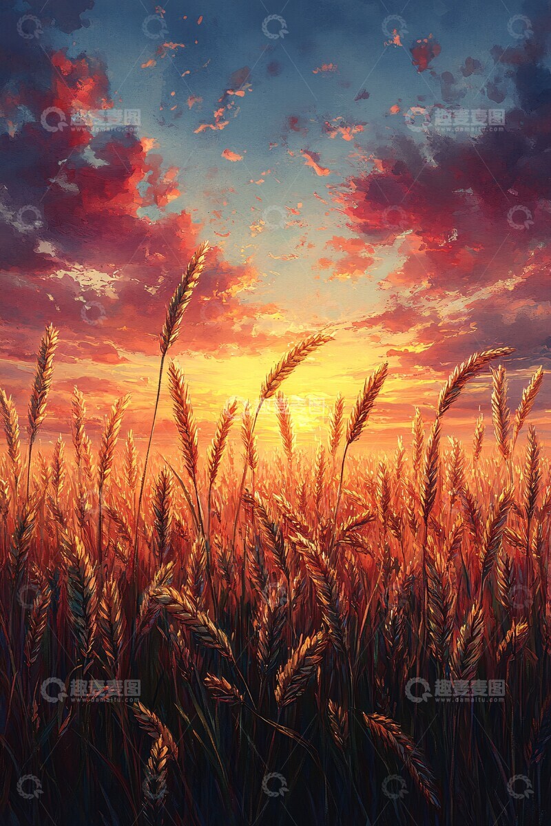 高清大图下载【趣麦麦图】-小麦田水彩画