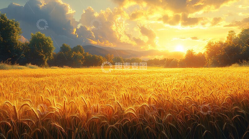 高清大图下载【趣麦麦图】大麦田阳光插画