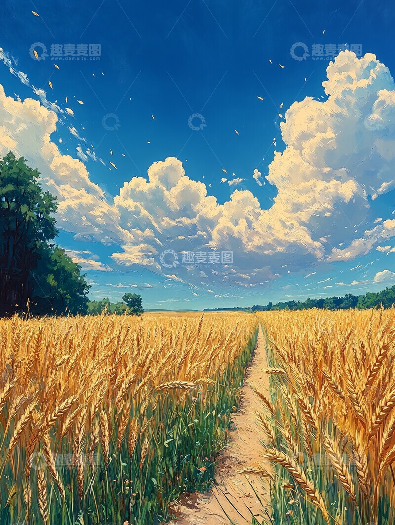 高清大图下载【趣麦麦图】麦田与天空麦田天空版画2