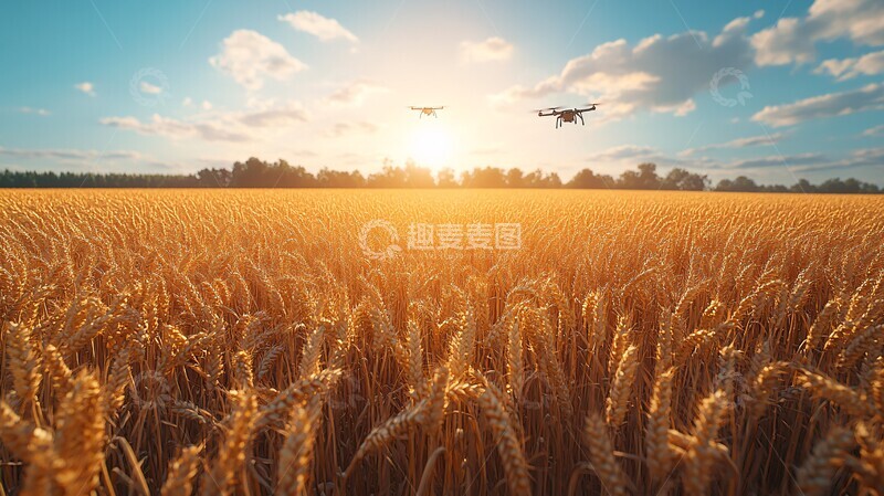高清大图下载【趣麦麦图】无人机飞越丰收田