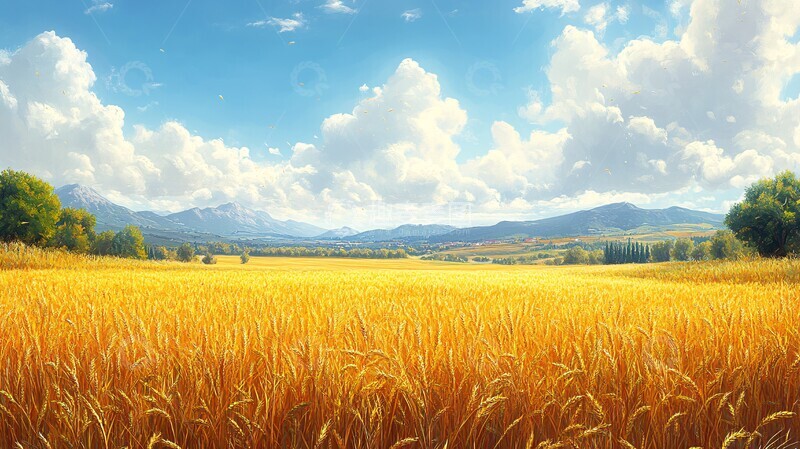 高清大图下载【趣麦麦图】大麦田阳光插画2