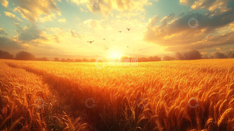高清大图下载【趣麦麦图】无人机飞越丰收田2