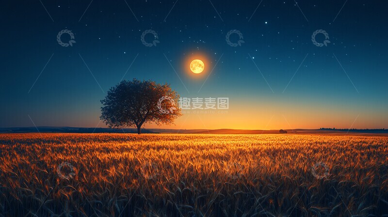 高清大图下载【趣麦麦图】月光下的麦田