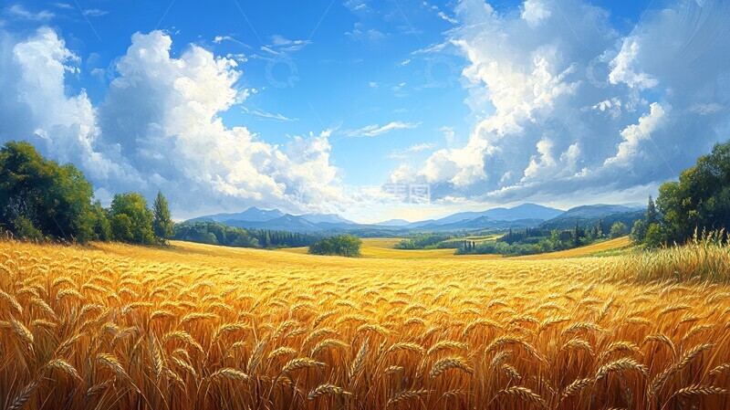 高清大图下载【趣麦麦图】大麦田阳光插画1