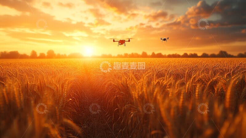 高清大图下载【趣麦麦图】无人机飞越丰收田1