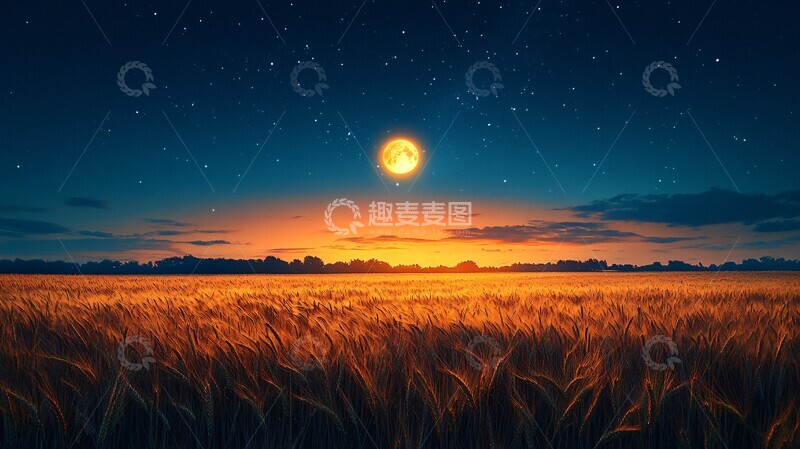 高清大图下载【趣麦麦图】月光下的麦田1