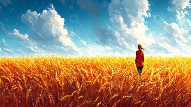 高清大图下载【趣麦麦图】麦田几何几何简约线条1