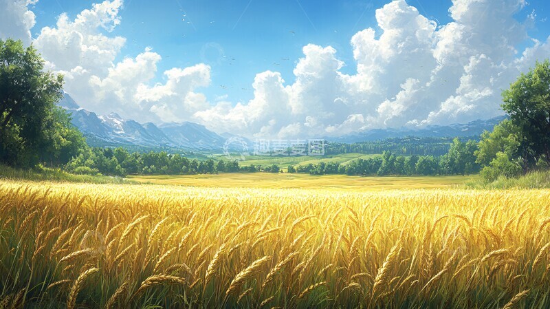 高清大图下载【趣麦麦图】广阔麦田与远林2