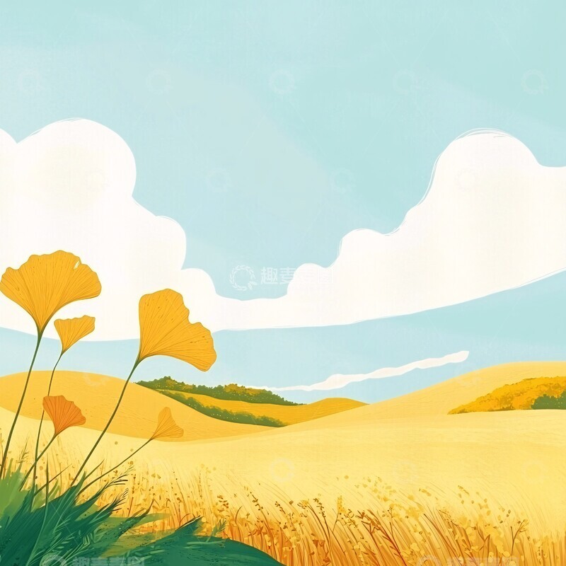高清大图下载【趣麦麦图】银杏田野开学季