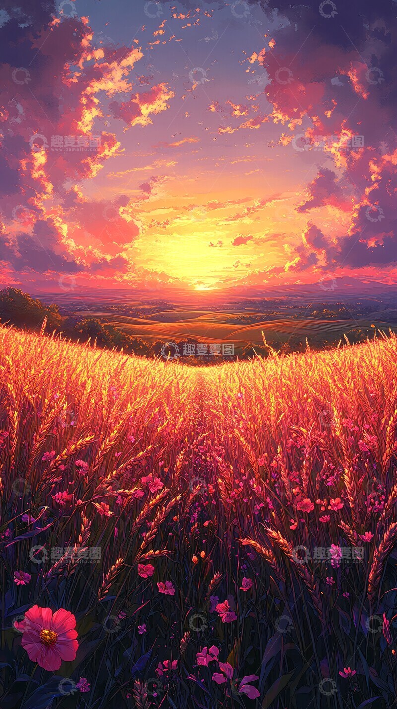 高清大图下载【趣麦麦图】麦田夕阳麦田夕阳山丘1