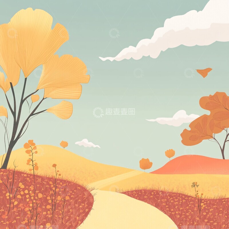 高清大图下载【趣麦麦图】银杏田野开学季1