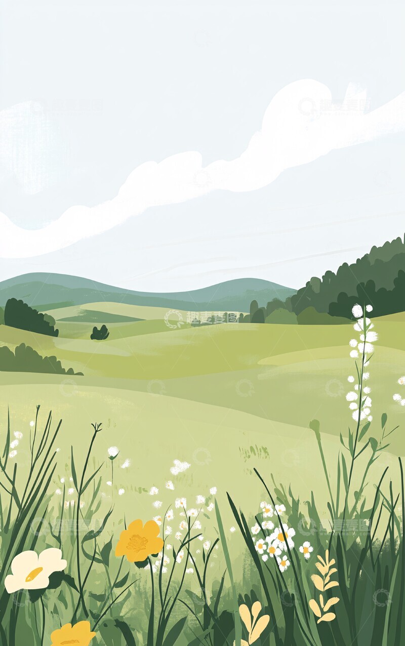 高清大图下载【趣麦麦图】草地牧场插画