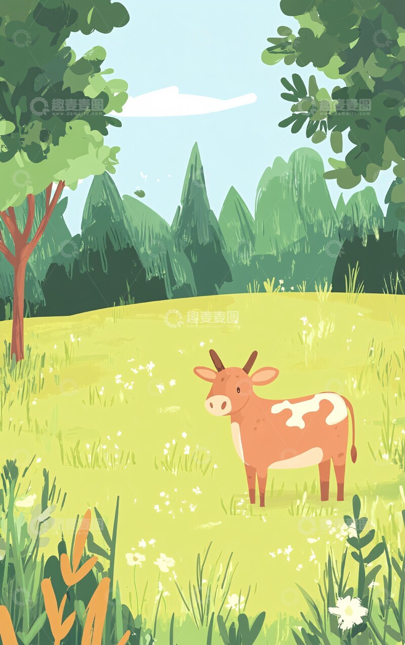 高清大图下载【趣麦麦图】草地牧场插画2