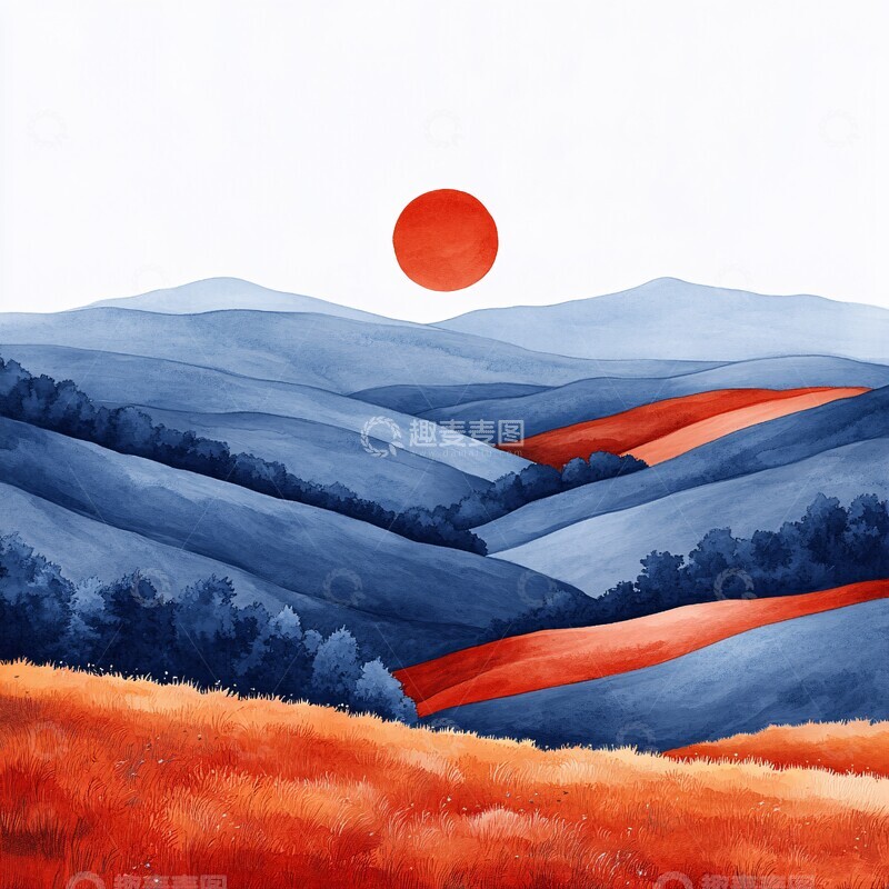 高清大图下载【趣麦麦图】英式山丘线条图1