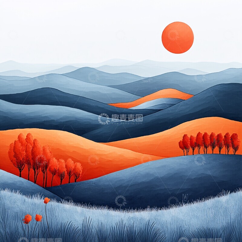 高清大图下载【趣麦麦图】英式山丘线条图