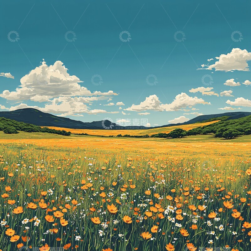 高清大图下载【趣麦麦图】蓝天白云草地4