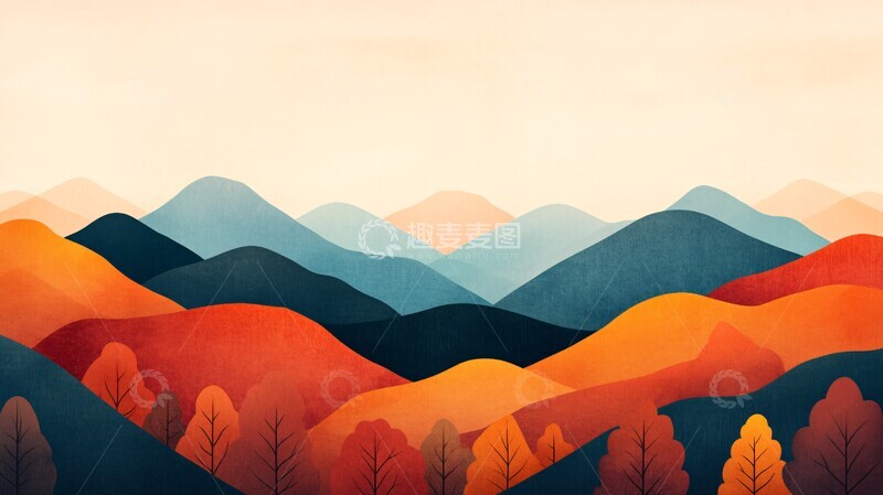 高清大图下载【趣麦麦图】秋日山林天空远山红叶