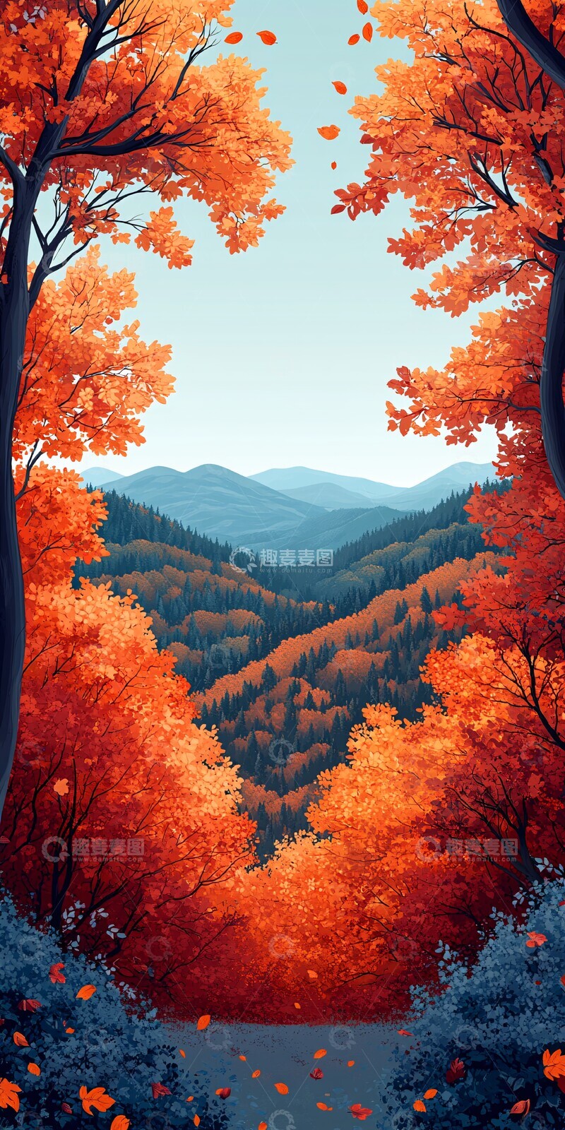 高清大图下载【趣麦麦图】秋林渐变天际
