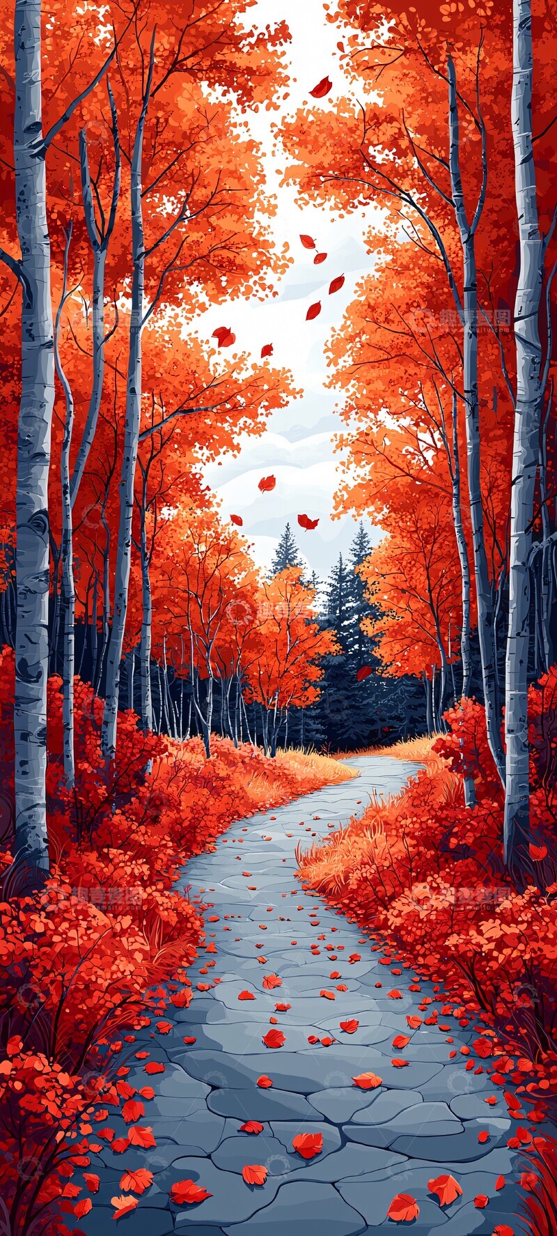 高清大图下载【趣麦麦图】秋林卡通插画1