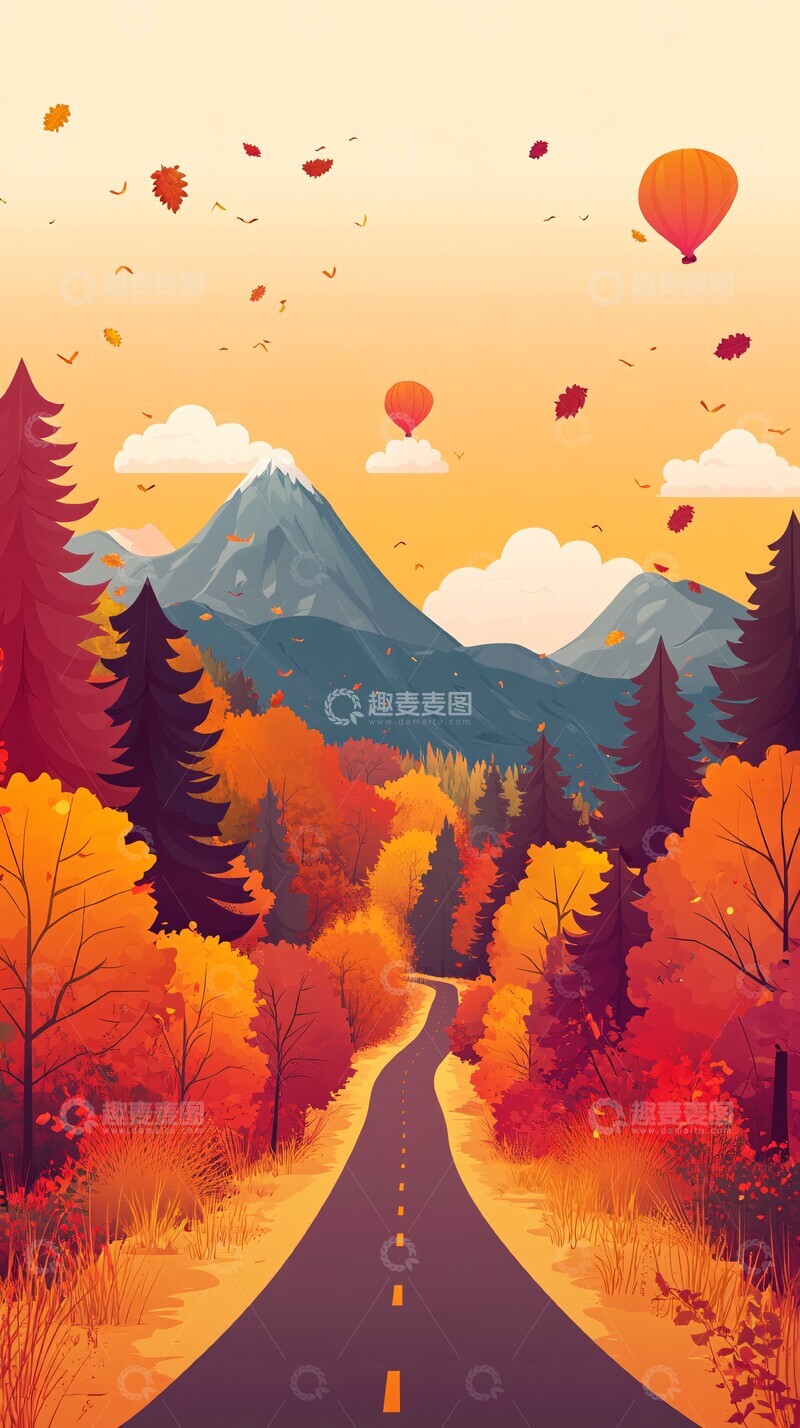 高清大图下载【趣麦麦图】秋林山路远秋林山路远峰