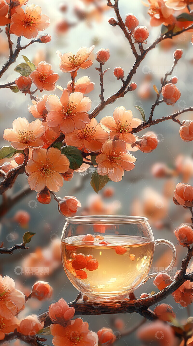 高清大图下载【趣麦麦图】桂花茶香桂花茶叶桃花1