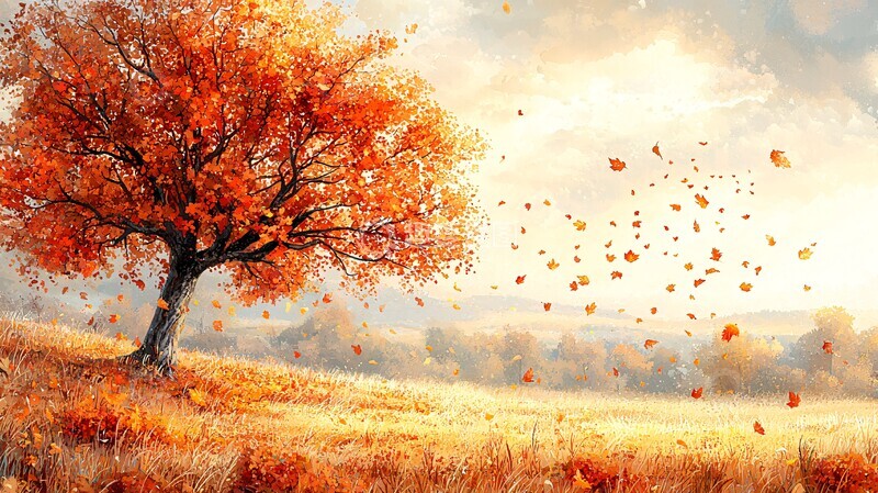 高清大图下载【趣麦麦图】秋叶飘舞的草地1