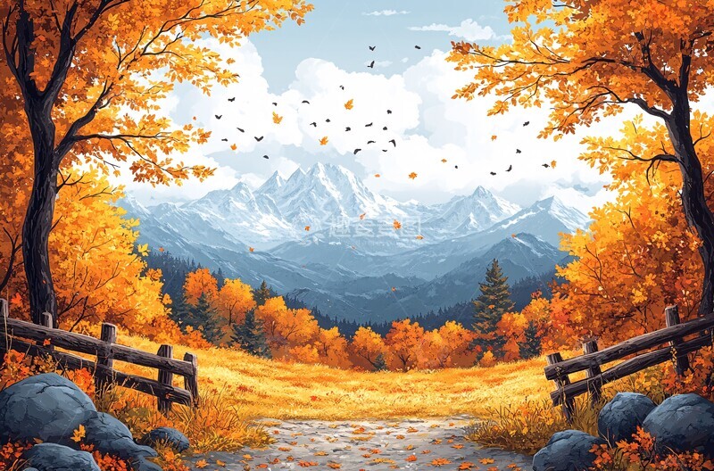 高清大图下载【趣麦麦图】秋叶草原阳光景1