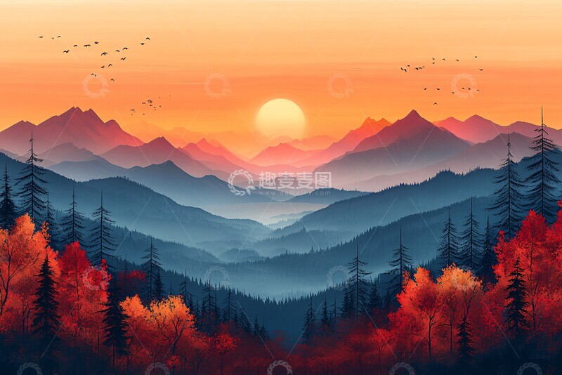 高清大图下载【趣麦麦图】秋色山峦秋色山峦简约1