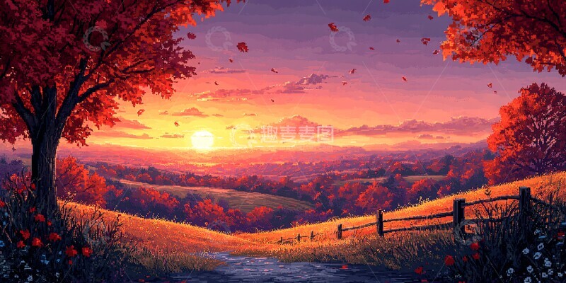 高清大图下载【趣麦麦图】秋日夕阳下的山丘