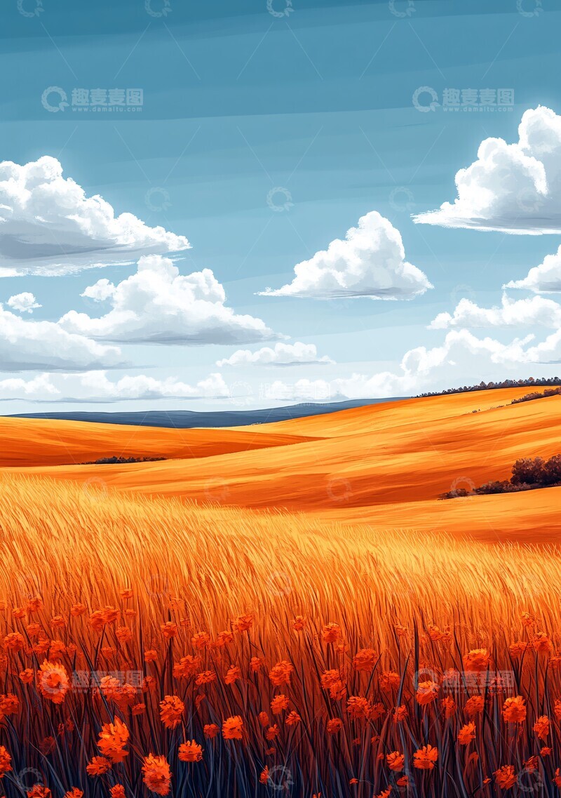 高清大图下载【趣麦麦图】黄色田野蓝天白云