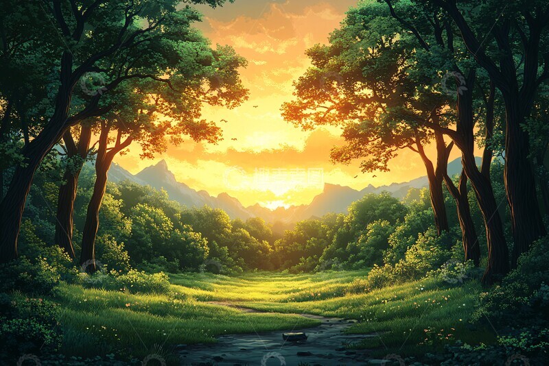 高清大图下载【趣麦麦图】绿色森林矢量图