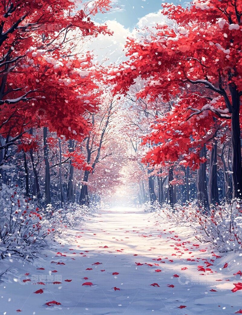 高清大图下载【趣麦麦图】冬日森林儿童画1