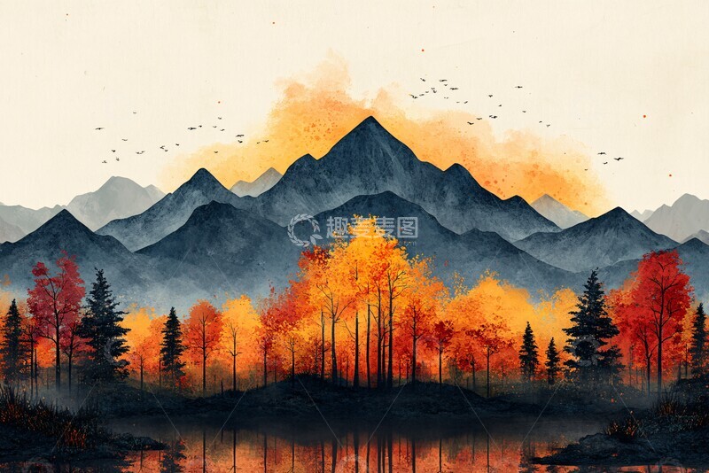 高清大图下载【趣麦麦图】秋色山峦秋色山峦简约